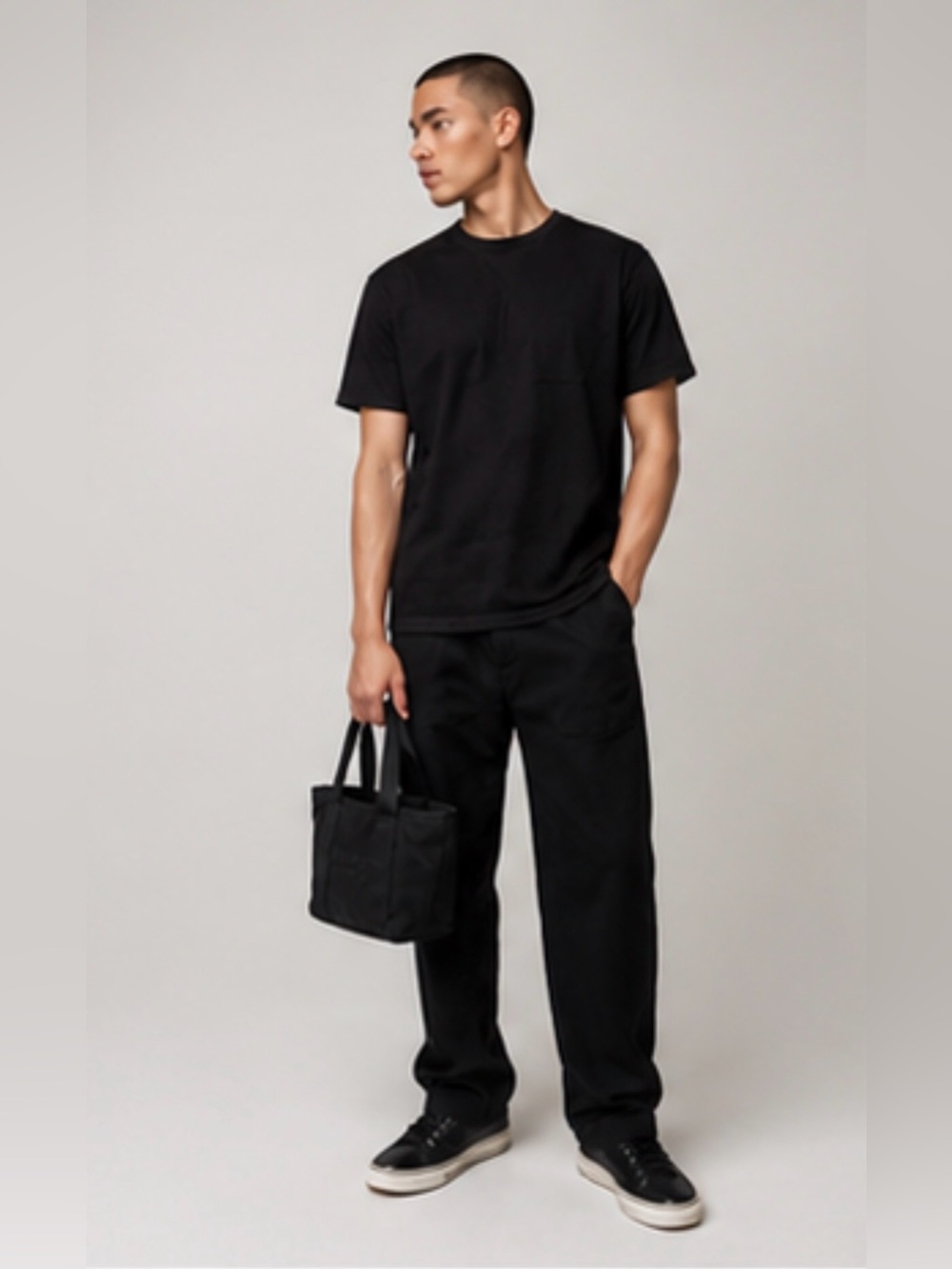 Alexander Wang Logo Mini Tote Black Canvas Utility Bag Nylon Zip Top Men New